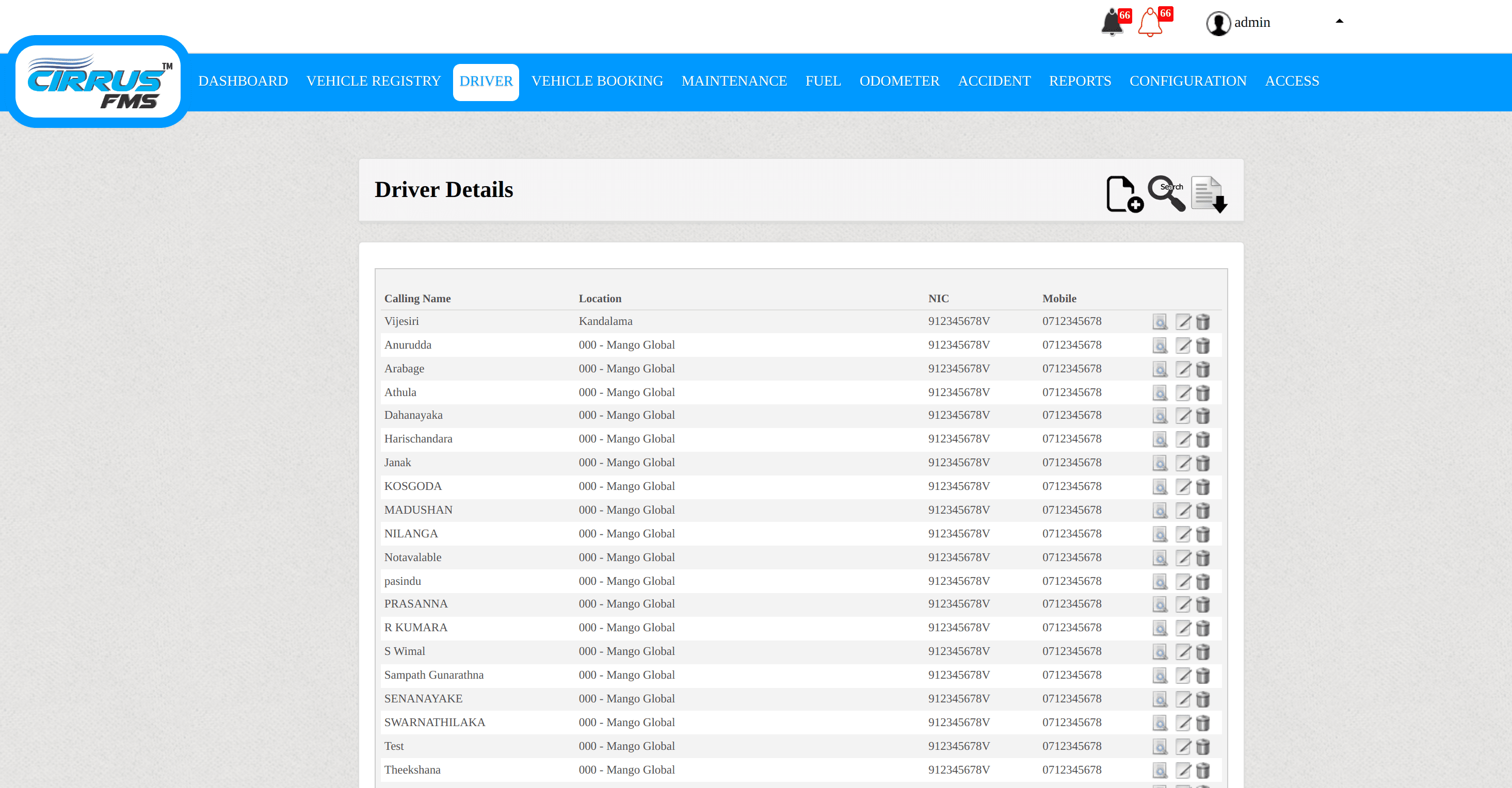 FMS Driver registry